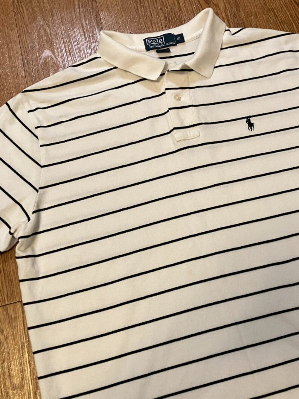 Vintage 90s Polo Ralph Lauren Striped Mesh Polo Shirt White Black Pony